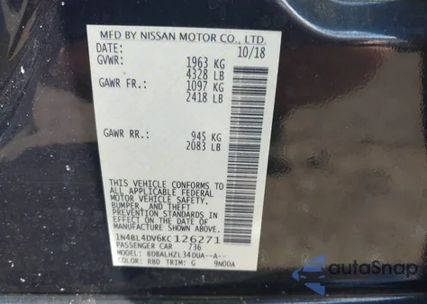 2019 Nissan Altima 2.5 Sv z USA, uszkodzony, nr VIN 1N4BL4DV6KC126271